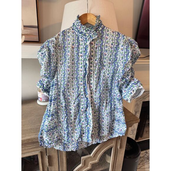 Thierry Colson Floral Vita Blouse Top Shirt Size Medium - Picture 2 of 9